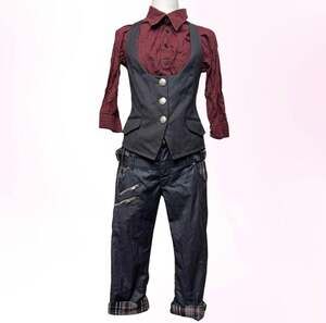 3-Piece J-Fashion Goth Punk Set: Wendine Vest, Deorart Striped Shirt, and Glenni